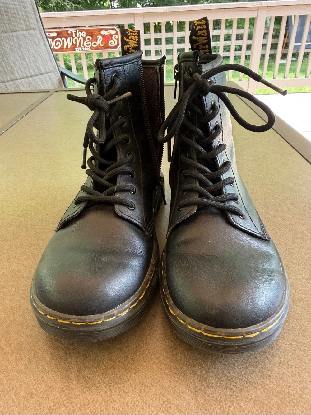 Dr. Martens Zavala J Black Combat Boots Youth US 3 EU 34 Side Zip Lace Up